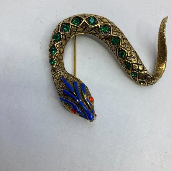 Vtg Art Arthur Pepper snake cobra  enamel gold tone brooch - Picture 4 of 4
